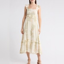 Blu Pepper Ivory Floral Ruffle Tiered Maxi Dress Size Large