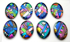 MULTI COLORS lot 8 pcs OVAL DICHROIC FUSED GLASS for pendant A13 CAB HANDMADE