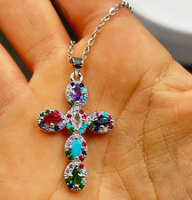 Collana donna Mis. regolabile in Acciaio Inox pendente Croce con Zirconi Color