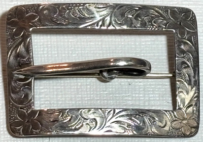 Vintage Engraved Sterling Silver Floral Belt Buckle Brooch