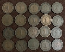 Germany 1 Pfennigs 1907-12 - twenty (20) different - fully listed