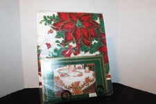 JM Holiday Garland Poinsettia Christmas Fabric Tablecloth - 52x52 Square