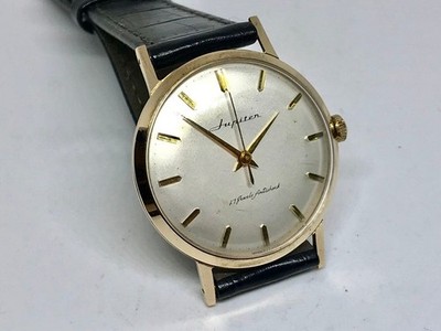 Orient Jupiter Hand Wound Watch 35mm Gold Tone Dial Leather Strap Vintage