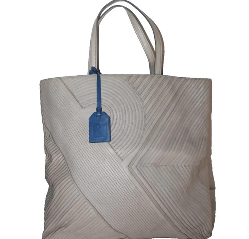 Reed Krakoff Diagnoal Ribbed Embossed Leather Large Tote Shopper Gray