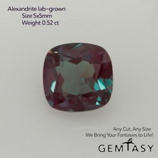 Cut stone - Alexandrite Czochralski (Pulled) lab grown, facet Cushion 5x5mm 0.52