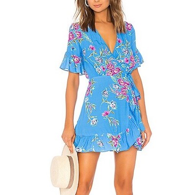 NWT Privacy Please May Mini Dress Blue Maddie Floral Wrap Ruffle Flower Summer X
