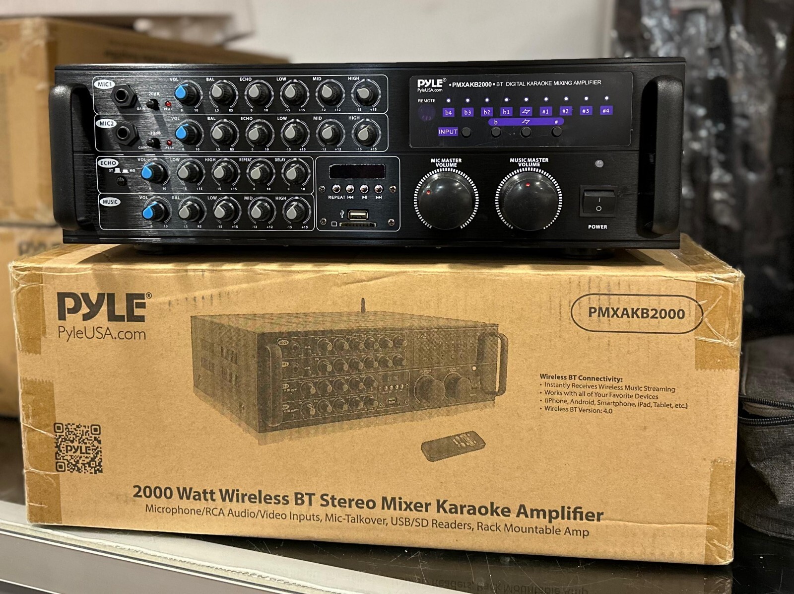 Pyle 2000 Watt Wireless BT Streaming Stereo Mixer Karaoke Amplifier