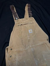 Carhartt Bib Overalls Relaxed Duck Hammer Loop 102776-211 Brown 38x32 Distressed