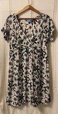 Black and Ivory Floral Short Wrap Dress - Size S