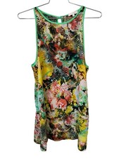 Glam Abstract Tank Tunic Dress Size Small Sleeveless Keyhole Boho Colorful Artsy