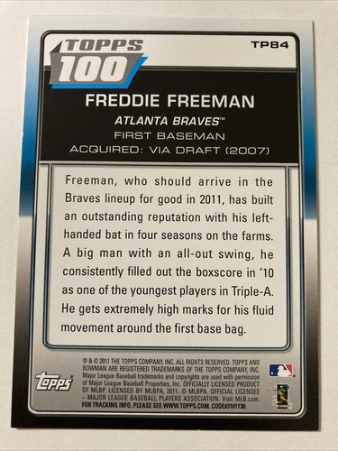 Freddie Freeman 2011 Topps Bowman TOPPS 100 Rookie Card #tp84 (4449) - Picture 2 of 2