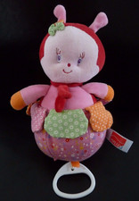 L9*. DOUDOU PELUCHE INFLUX MUSICAL COCCINELLE ROSE ORANGE VERT FLEUR - TTBE