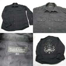 Affliction Shirt Men Large Black Skull Embroidery Button Up Long Sleeve