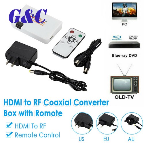 HDMI To RF HDMI Coaxial Converter Adapter Box Remote Control US/EU/UK