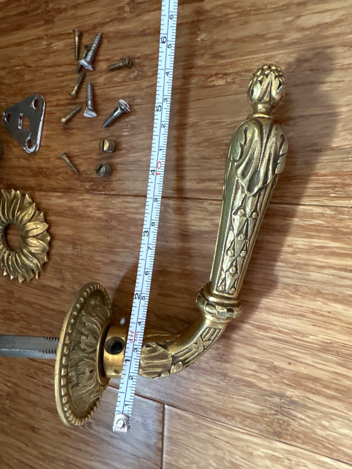 Antique Original P E Guerin gilded cast brass bronze door knob and handle set