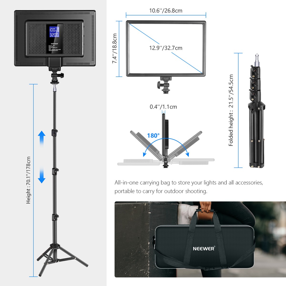 Obeamiu 2 Pack Photography Lighting Kit with 73'' Tripod Stand, 20W Led