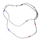 Vintage Cut Hammered Sterling Silver & Glass Beads Necklace  33"