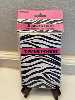 UNIQUE Zebra Pattern Party/Birthday Invitation w/ Envelopes 8 count