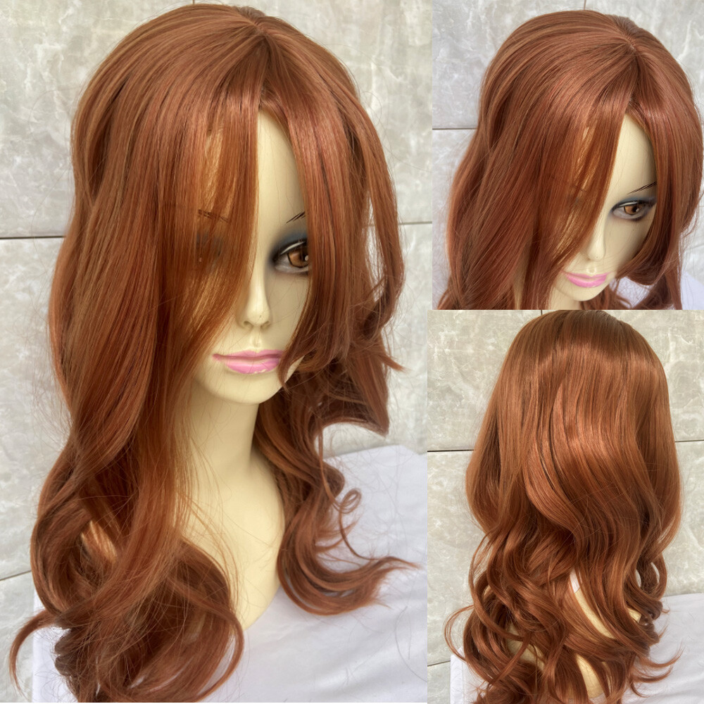 Long Wavy Copper Red Auburn Synthetic Hair Wig Women Natural 