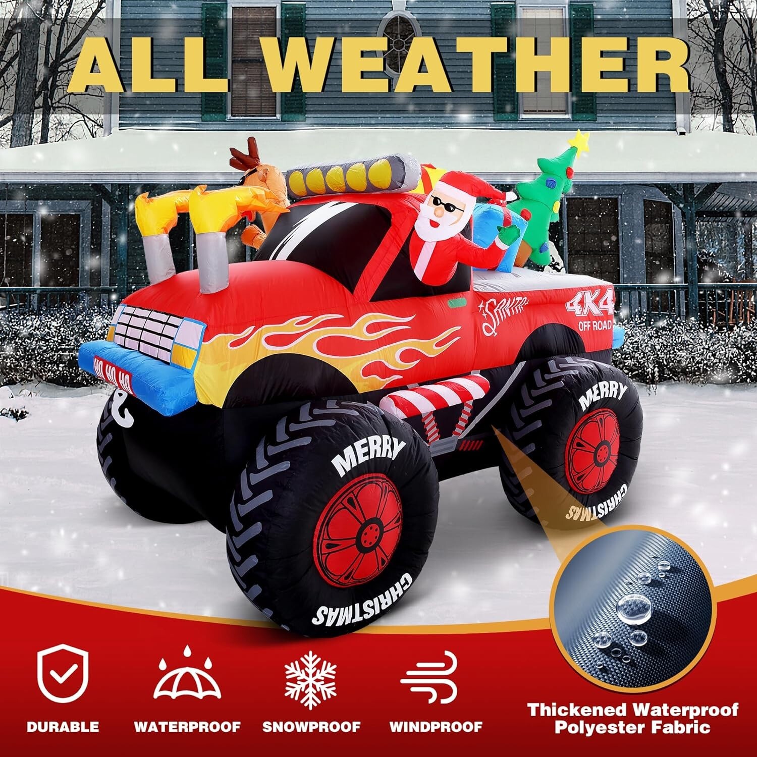 8.5 FT Santa in Monster Truck Christmas Inflatables Outdoor Decorations