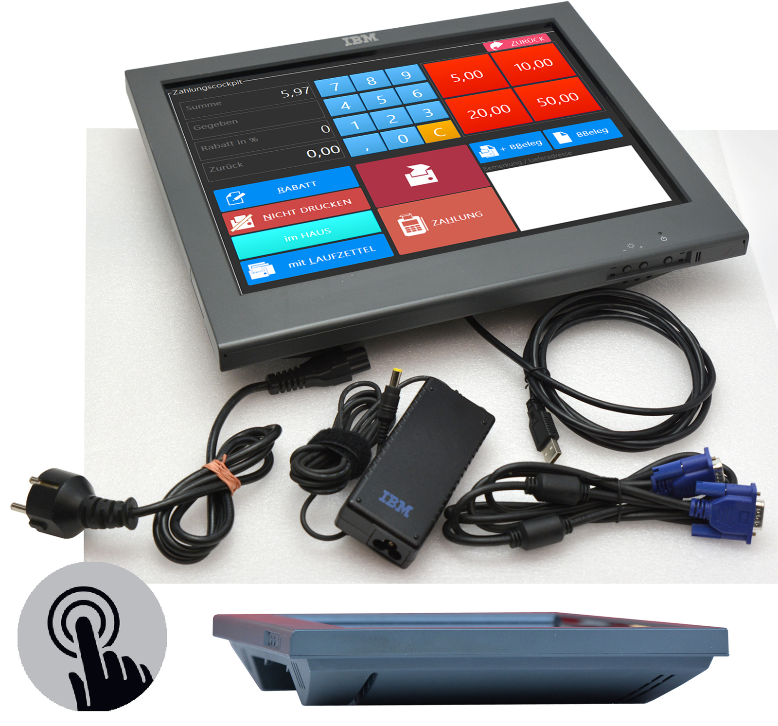 Écran Tactile LCD 15 Pouces Pour Caisse Enregistreuse - Résolution 1024x768, USB/VGA/HDMI, Tactile Capacitif 10 Points, Montage Mural Ou Bureau