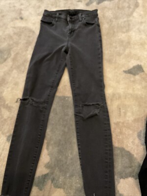 J Brand Jeans Women 25 Black High Rise Alana Straight Distressed