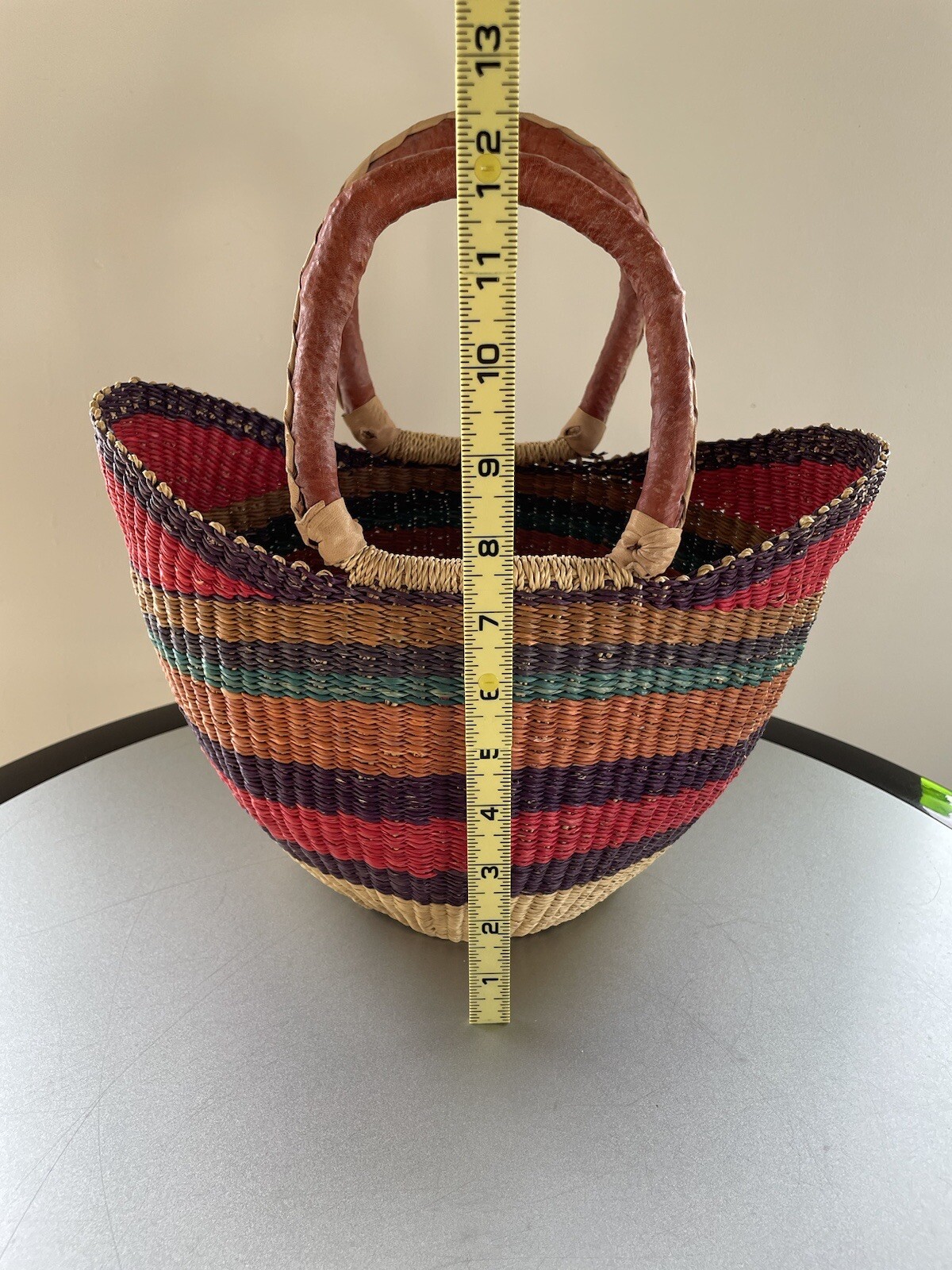 Handwoven African Market Basket Tote With Leather Han… Gem