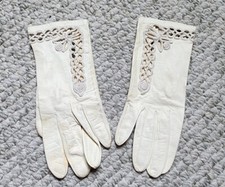 Capretto Lavabile Italian Ivory Leather Driving Gloves Size-6.5