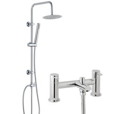 Round 3 Way Round Rigid Riser Rail Kit with Round Modern Bath Shower Mixer Tap