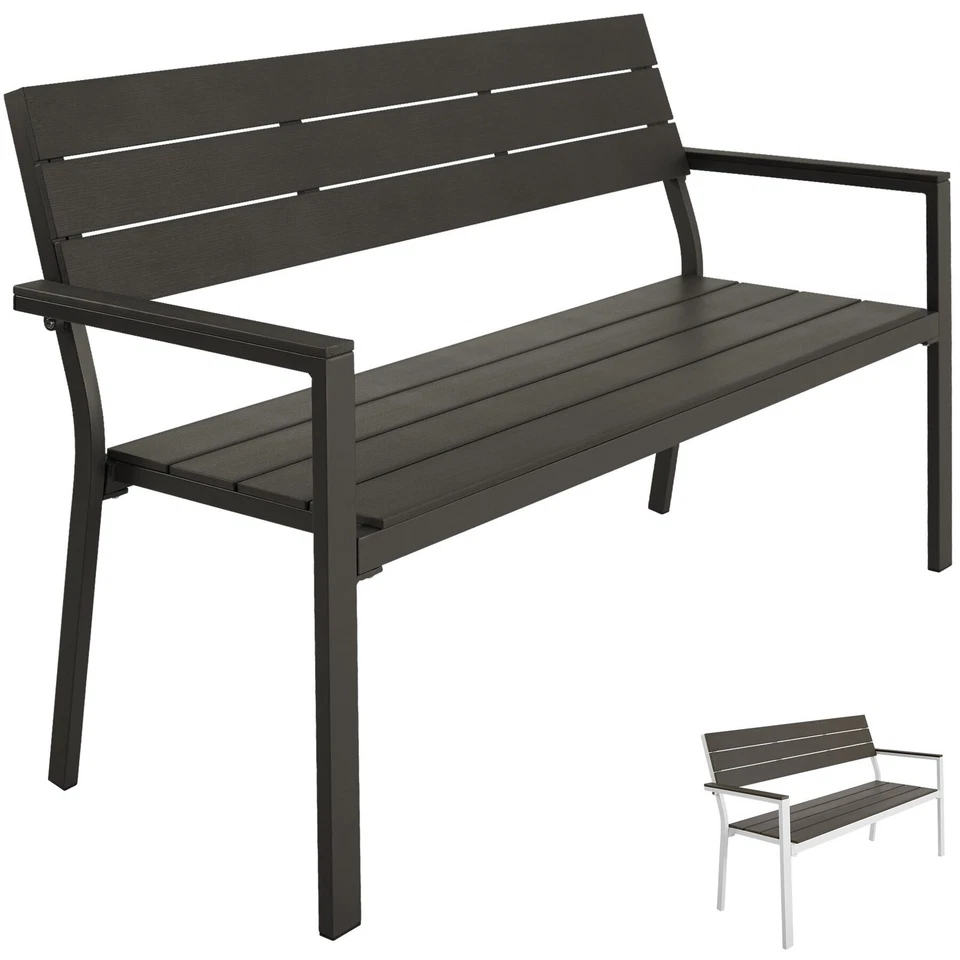 TECTAKE Gartenbank Metall 2 Sitzer Alu Sitzbank Parkbank Garten Gartenmöbel Holz Optik