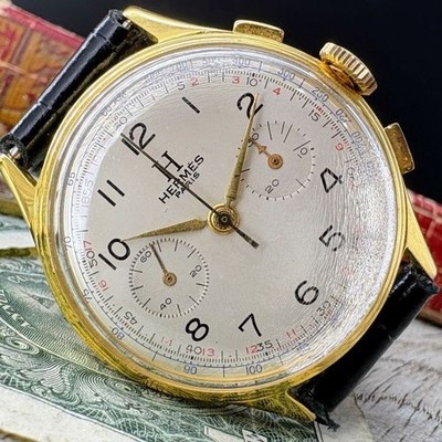HERMES Paris Vintage Chronograph Signed Manual Wind Silver Dial Men's 36mm