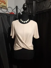 New In Cropped Top Tucked Drape Front Cream Beige Women's L  Boho Beach Summer