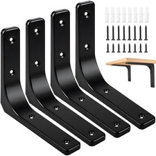 4 PCS Metal Shelf Brackets 4x4 Inch Heavy Duty L Hanging Angle Wall Black
