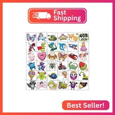 CHARLENT 408 PCS Individually Wrapped Temporary Tattoos for Kids - Mixed Tattoos