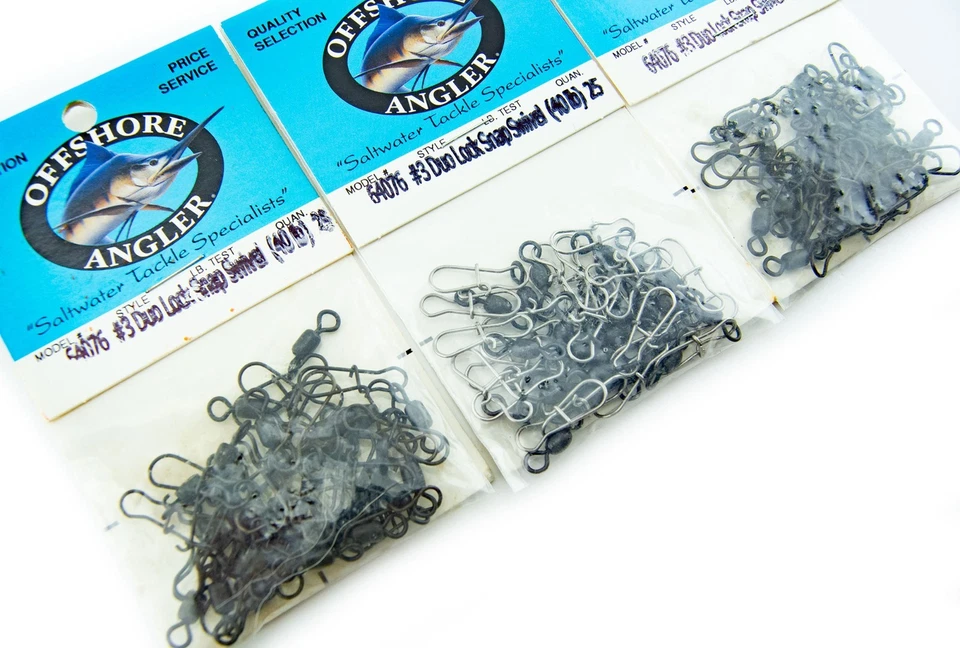 Offshore Angler #3 Duo Lock Snap Giratorio 40 lb Prueba 75 piezas Lote Hecho en EE. UU. 64076 Foto 2 de 2