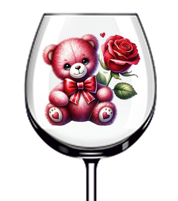 12x Valentinstag rote Rose Teddybär Vinyl Aufkleber Abziehbild Becher Weinglas