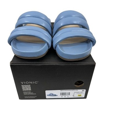 Vionic Mayla Blue Shadow Padded Triple Strap Ortho Slide Sandals Women's Size 6
