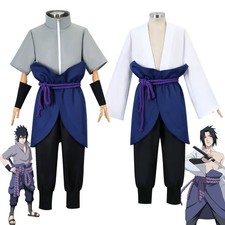 Naruto: Shippuden Uchiha Sasuke White Gray Cosplay Costume Set Anime Ninja Suit