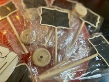 Chalkboard Party Signs Set - Black and Wood with Stand