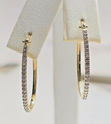 14K Yellow SILVER .20 TCW CREATED Diamond Hoop Earrings 6 Grams