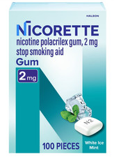 Nicorette 2mg Nicotine Gum White Ice Mint 100 Pieces - 11/27 NEW SHIPS FAST