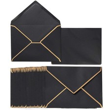 50 Pack Black A7 Envelopes 5x7 with Gold Border VFlap SelfAdhesive Cards