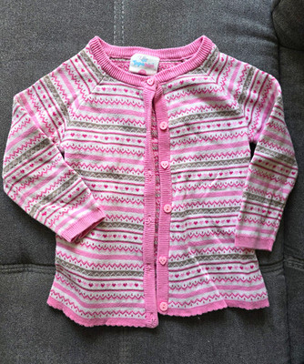 Topo Mini Mädchen Strickjacke Gr. 92 Rosa/Grau/Weiß Fair Isle Rundhals Langarm