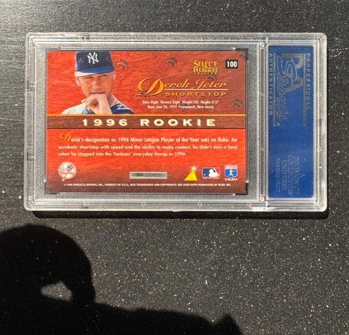 1996 SELECT CERTIFIED   DEREK JETER   RED   ROOKIE   #100  PSA 10 view 2