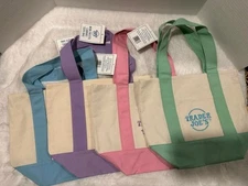 Trader Joes Mini Canvas Tote Bag Set of 4 Micro Reusable Pastel NEW