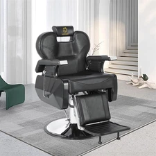 Salon Chair Reclining Barber Chair with Heavy Duty Hydraulic Pump Black Silver