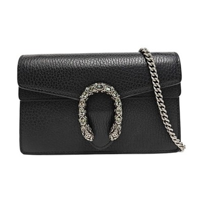Gucci Pre-Owned Authentic Super Mini Dionysus Black Leather Tiger Head Embellish