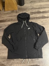 Nike Windbreaker Jacket Mens Small S Black White Logo Nylon Hooded Full Zip