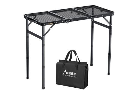 Anbte Mesa de Camping Plegable Aluminio Barbacoa Mesa de Picnic Altura Ajustable 70cm