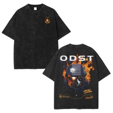 Halo ODST Flaming Helmet Graphic T-Shirt Gamer Unisex Vintage Tee